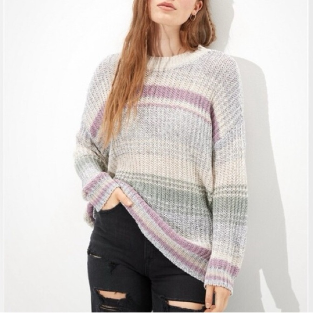 AE Oversized Striped Crew Neck Sweater - Multi